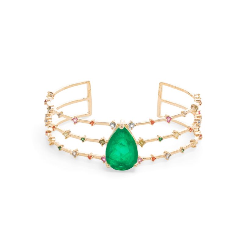 Bracelete-Gota-Fusion-Esmeralda-com-Zirconias-Coloridas---Banho-de-Ouro-18k