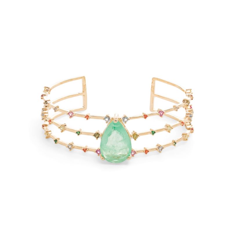 Bracelete-Gota-Fusion-Esmeralda-Colombiana-com-Zirconias-Coloridas---Banho-de-Ouro-18k