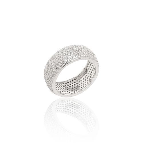 Anel Cravejado com Zircônias Brancas e 7 Fileiras - Prata 925  aro19