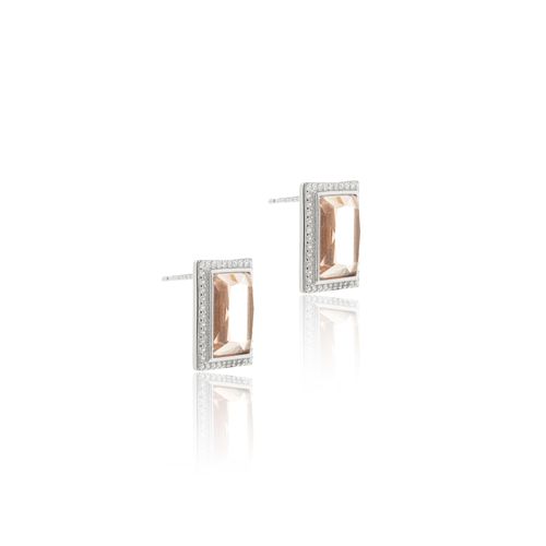 Brinco Retângulo com Cristal Rodolita e Borda Cravejada - Prata 925