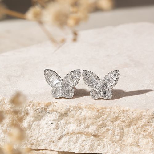 Brinco Butterfly com Zircônias Brancas Baguete - Prata 925