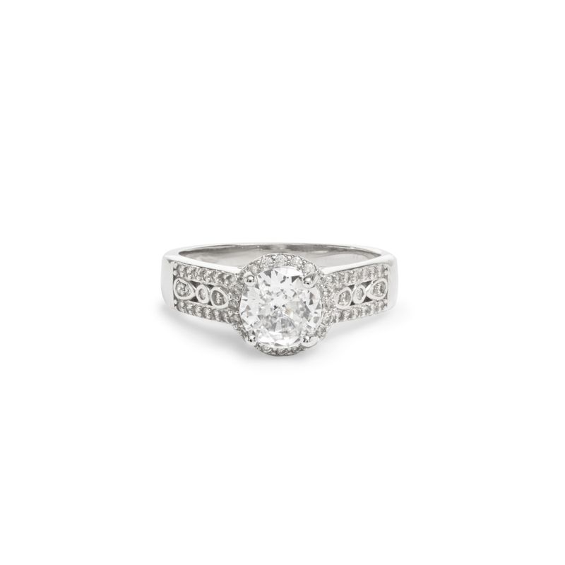 Anel-Vintage-Redondo-com-Aro-Trabalhado-e-Zirconia-Branca-em-Cravacao-Halo---Prata-925