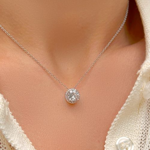 Colar Redondo com Zircônia Branca 7,5 mm Lapidada em Brilhante com Cravação Halo - 46 cm - Prata 925