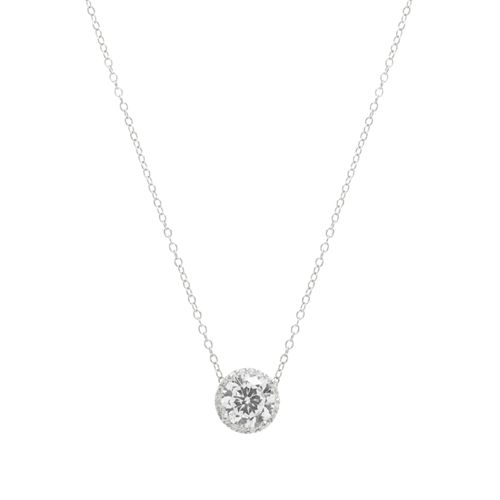 Colar Redondo com Zircônia Branca 7,5 mm Lapidada em Brilhante com Cravação Halo - 46 cm - Prata 925