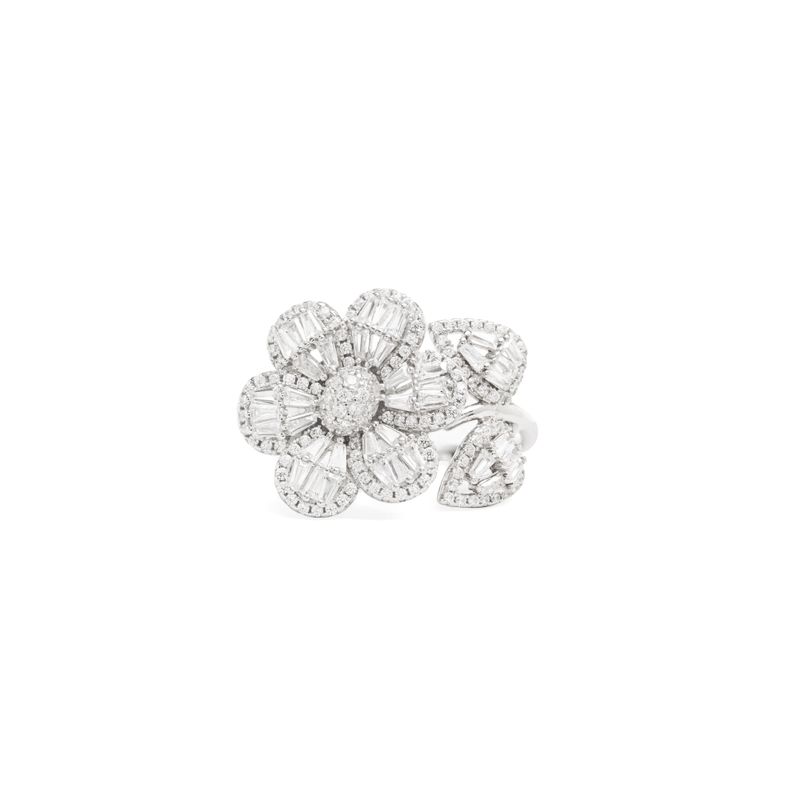 Anel-Flor-e-Folhas-com-Zirconias-Brancas-Baguete---Prata-925