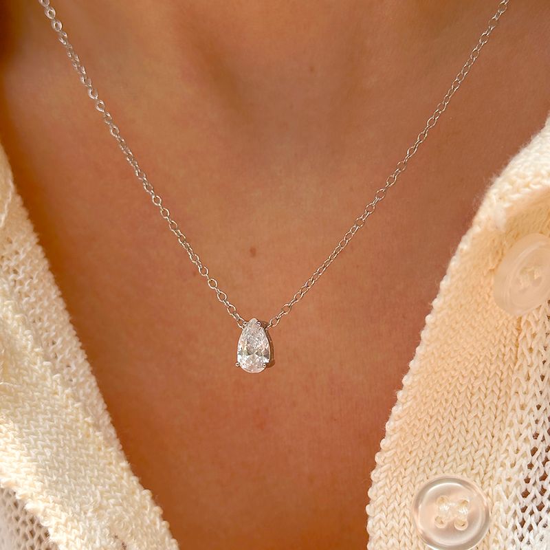 Colar Gota de Zircônia Branca 4 x 7 mm - 50cm - Prata 925