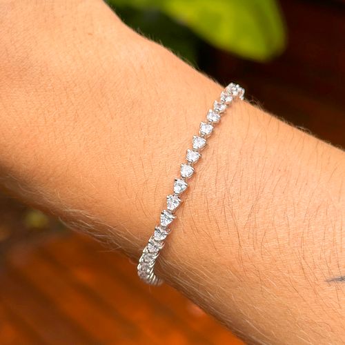 Pulseira Riviera com Zircônias Brancas 3,3 mm em Coração - 16 cm - Prata 925