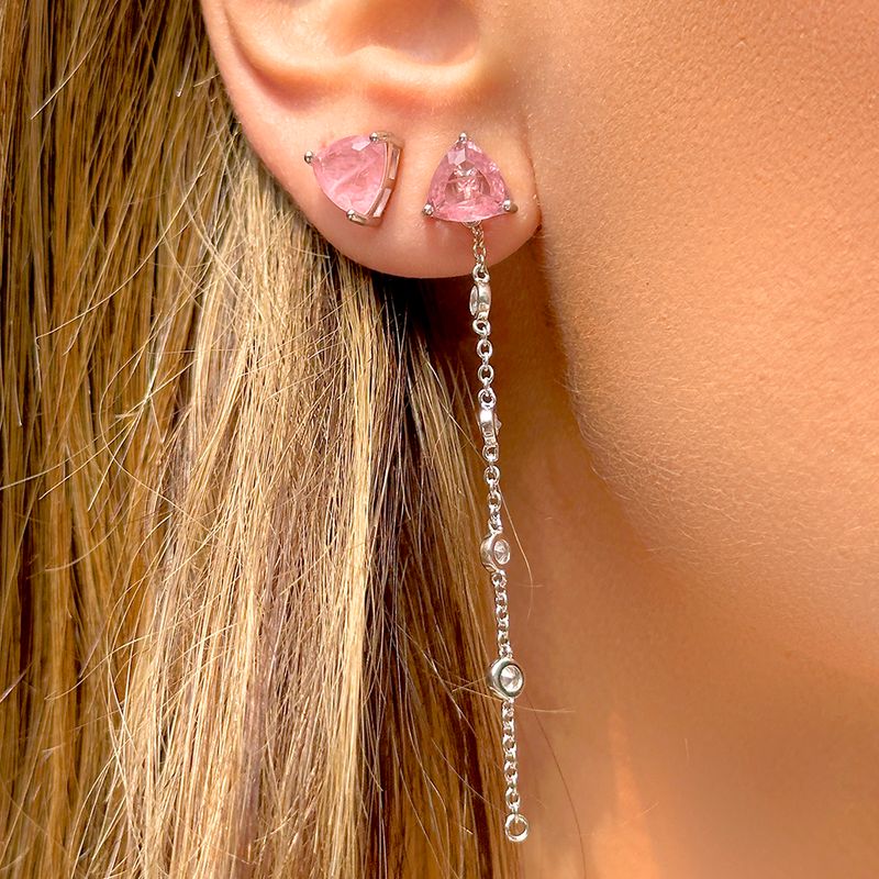 Brinco-Ear-Chain-Fusion-Quartzo-Rosa-Top-Triangulo-com-Zirconias-Brancas---Prata-925