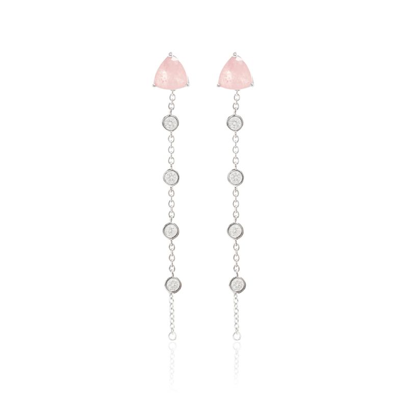 Brinco-Ear-Chain-Fusion-Quartzo-Rosa-Top-Triangulo-com-Zirconias-Brancas---Prata-925