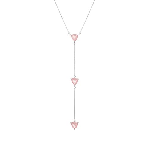 Colar Fusion Quartzo Rosa Três Triângulos - Prata 925