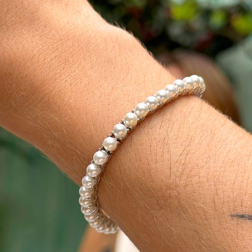 Pulseira Riviera com Pérolas de Água Doce - 17 cm - Prata 925