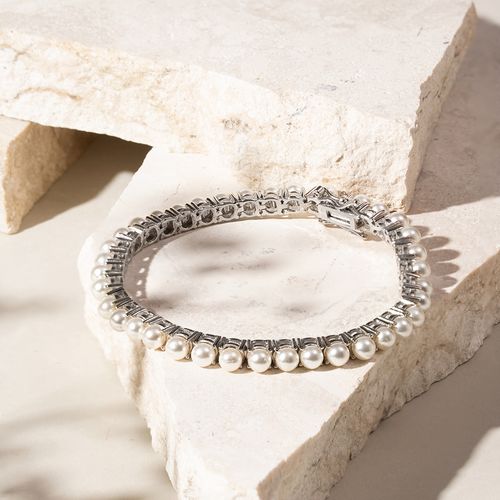 Pulseira Riviera com Pérolas de Água Doce - 17 cm - Prata 925