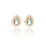 Brinco-Gota-com-Cristal-Paraiba-e-Borda-Cravejada-com-Zirconia-Branca-e-Rosa---Banho-de-Ouro-18k