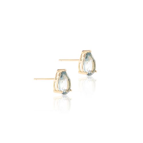 Brinco Gota com Cristal London Blue - 7x11 mm - Banho de Ouro 18k