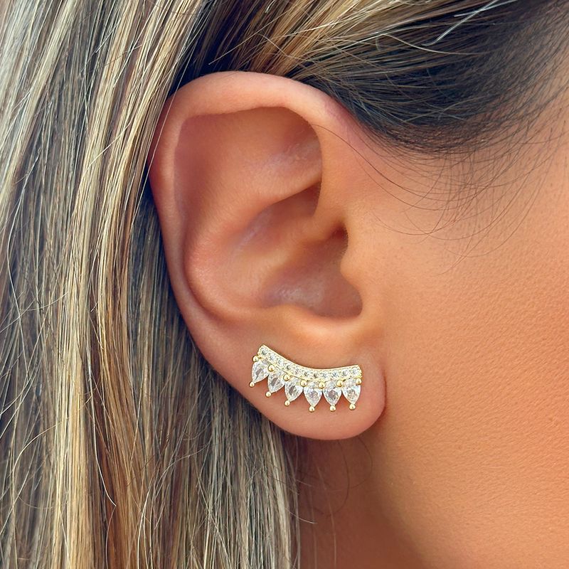 Brinco-Ear-Cuff-com-Zirconia-Branca-em-Gotas---Banho-de-Ouro-18k