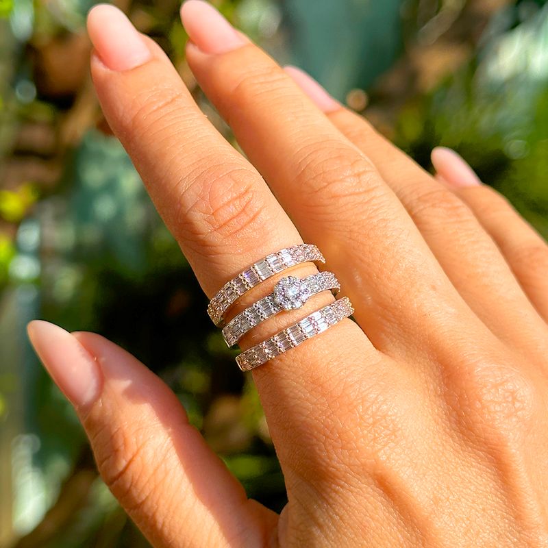 Anel-Trio-Branco-e-Dourado-Cravejado-com-Zirconias-Brancas---Banho-de-Ouro-18k-e-Rodio-Branco
