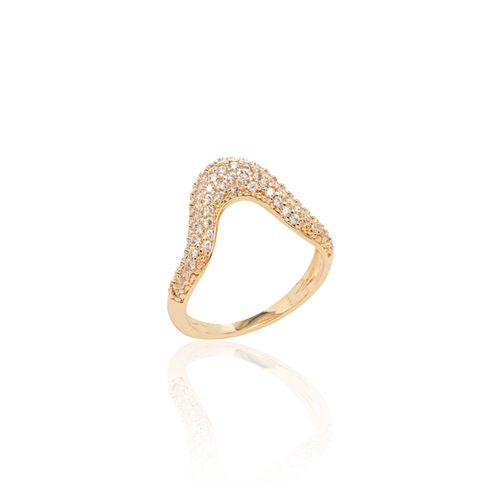 Anel Curva com Zircônias Brancas - Banho de Ouro 18k