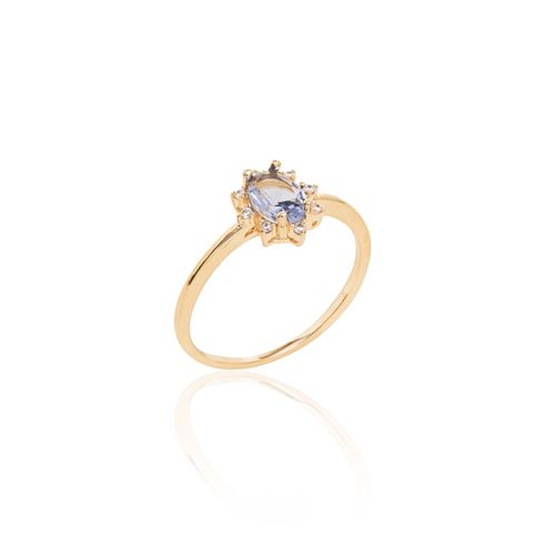 Anel Oval London Blue com Borda Cravejada - Banho de Ouro 18k