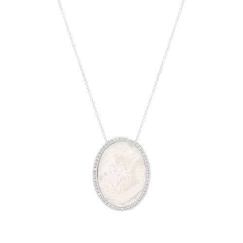 Colar de Madrepérola Oval com Zircônias Brancas - 50cm - Prata 925