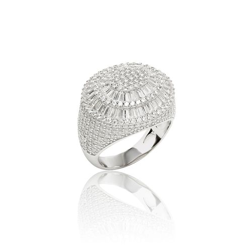 Anel Oval com Zircônias Brancas em Corte Baguete - Prata 925
