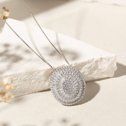 Colar Oval com Zircônias Brancas em Corte Baguete - 50cm - Prata 925