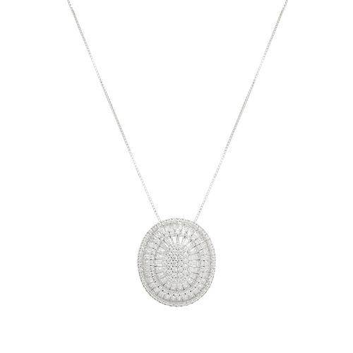 Colar Oval com Zircônias Brancas em Corte Baguete - 50cm - Prata 925