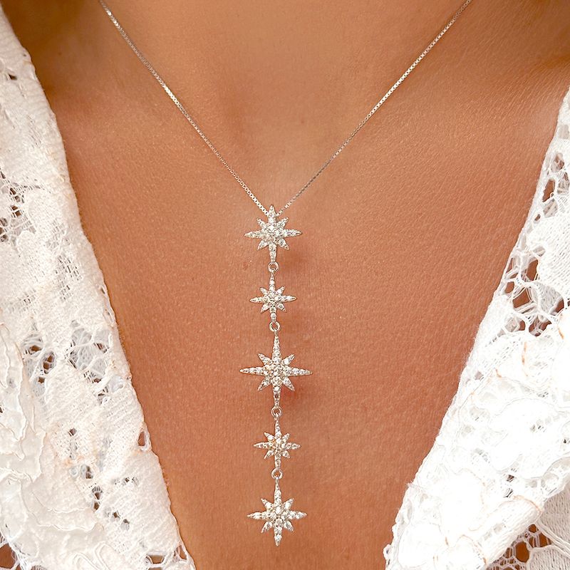 Colar-com-5-Estrelas-de-8-Pontas-com-Zirconia-Branca---50cm---Prata-925