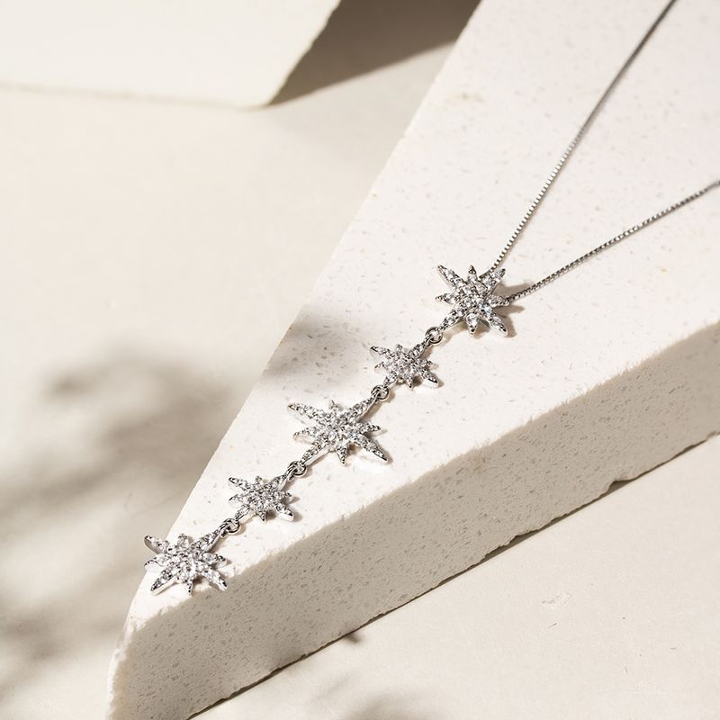 Colar-com-5-Estrelas-de-8-Pontas-com-Zirconia-Branca---50cm---Prata-925