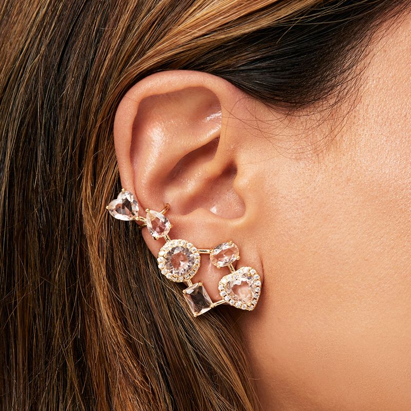 Brinco-Ear-Cuff-Formas-Quartzo-Rosa-e-Zirconia-Branca---Banho-de-Ouro-18k
