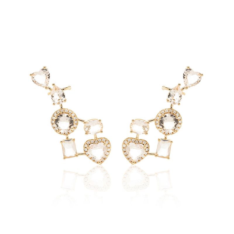 Brinco-Ear-Cuff-Formas-Quartzo-Rosa-e-Zirconia-Branca---Banho-de-Ouro-18k