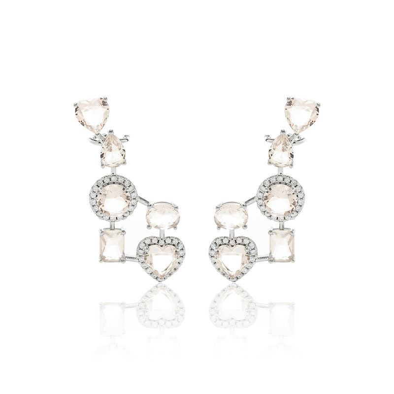 Brinco-Ear-Cuff-Formas-Quartzo-Rosa-e-Zirconia-Branca---Banho-de-Rodio-Branco