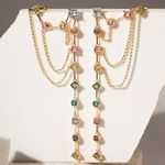 Brinco-Earchain-Formas-Cristal-Citrino-Cristal-Ametista-Cristal-Topazio-Azul---Banho-de-Ouro-18k