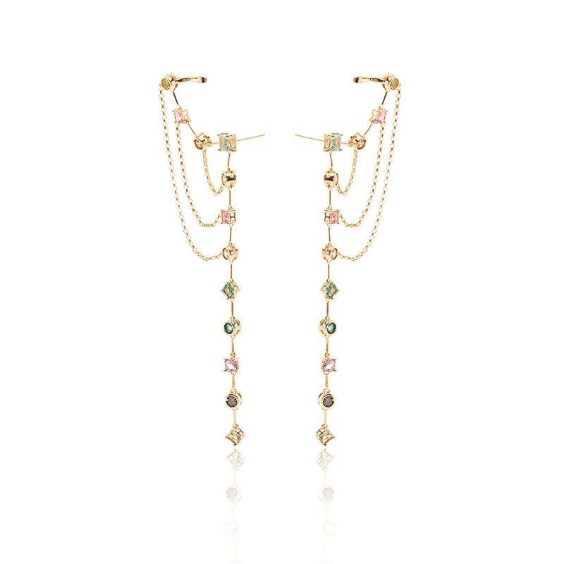 Brinco-Earchain-Formas-Cristal-Citrino-Cristal-Ametista-Cristal-Topazio-Azul---Banho-de-Ouro-18k