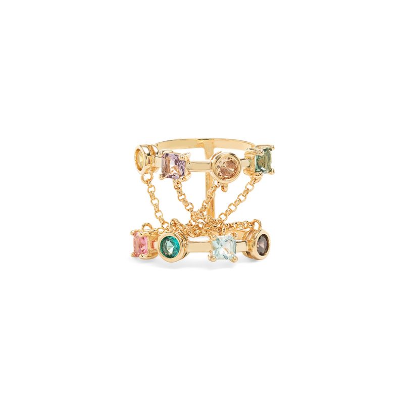 Anel-Cristal-Citrino-Cristal-Ametista-Cristal-Topazio-Azul-Formas-com-Correntes---Banho-de-Ouro-18k