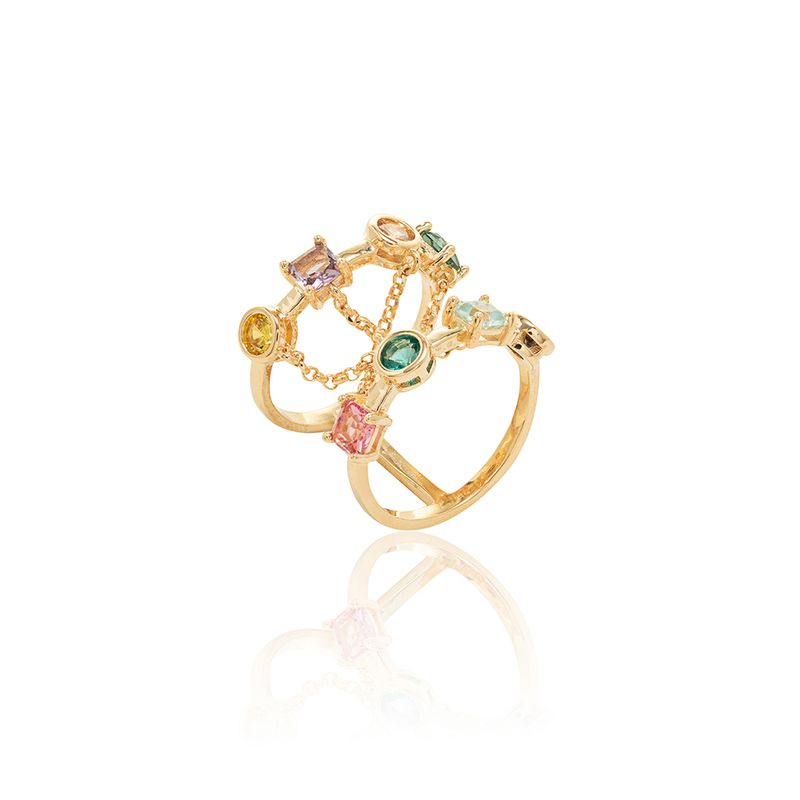Anel-Cristal-Citrino-Cristal-Ametista-Cristal-Topazio-Azul-Formas-com-Correntes---Banho-de-Ouro-18k