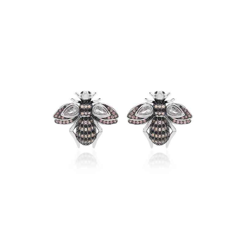 Brinco-Bug-com-Zirconias-Brancas-Negras-e-Champagne-e-Fecho-de-Perola---Prata-925