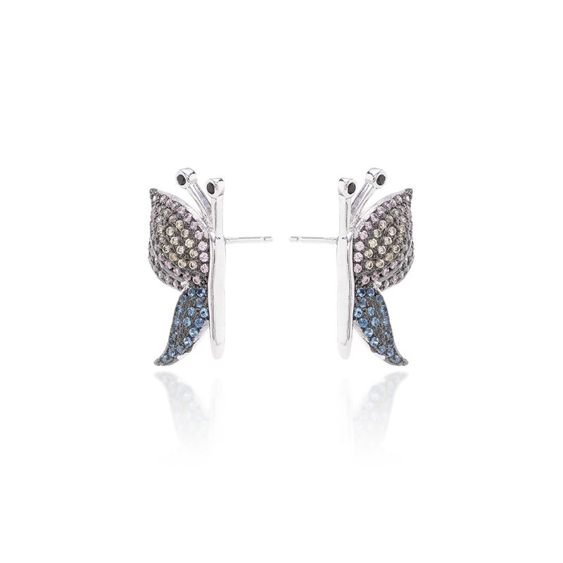 Brinco-Bug-com-Zirconias-Azuis-Rosas-e-Champagne-com-Fecho-de-Perola-Shell---Banho-de-Rodio-Branco