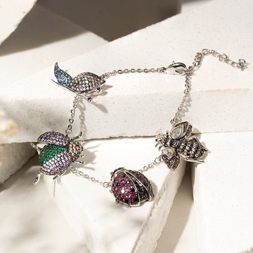 Pulseira Four Bugs com Zircônias Coloridas - 19cm - Banho de Ródio Branco