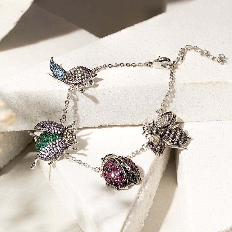 Pulseira-Four-Bugs-com-Zirconias-Coloridas---19cm---Banho-de-Rodio-Branco