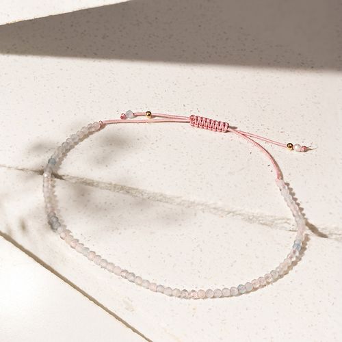 Pulseira Shambala com Morganita - Banho de Ouro 18k