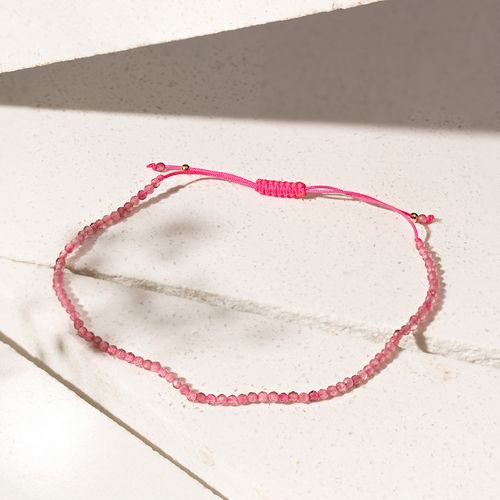 Pulseira Shambala com Turmalina Rosa - Banho de Ouro 18k