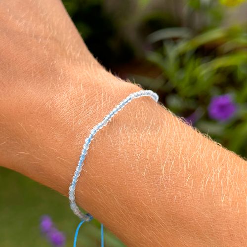 Pulseira Shambala com Água Marinha - Banho de Ouro 18k