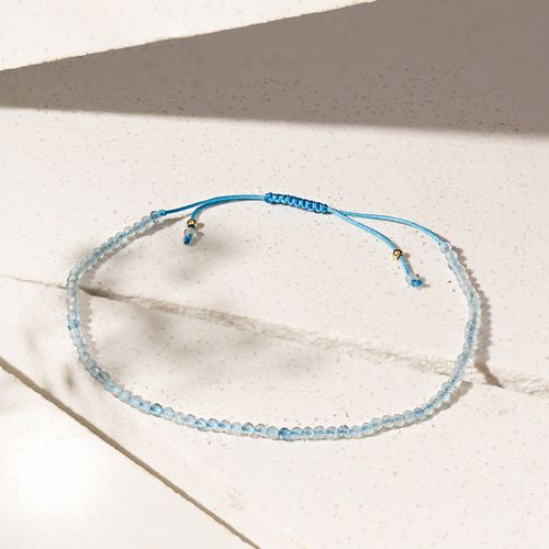 Pulseira Shambala com Água Marinha - Banho de Ouro 18k