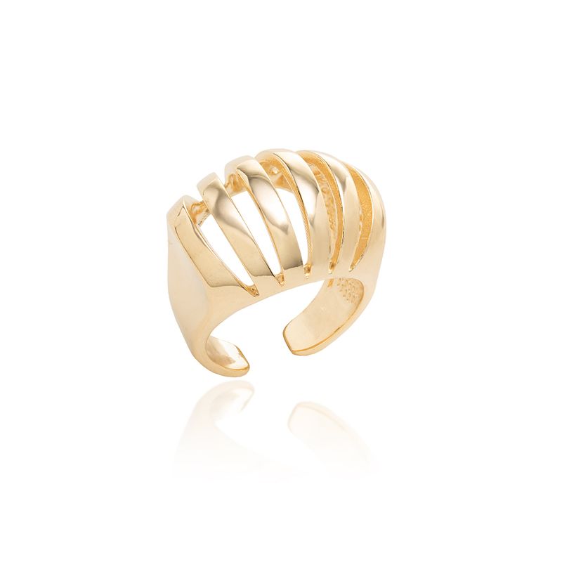 Anel-Liso-com-Filetes-e-Aro-Regulavel---Banho-de-Ouro-18k-