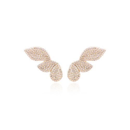 Brinco Ear Cuff com Zircônia Branca e 3 Pétalas - Banho de Ouro 18k