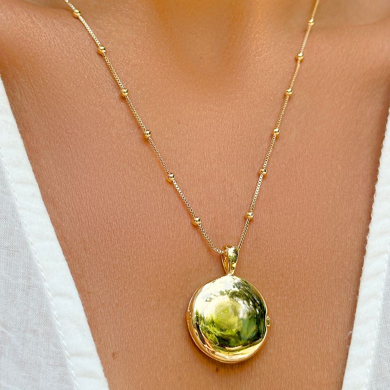 Colar-Liso-Relicario-Redondo-com-Corrente-de-Bolinhas---57cm---Banho-de-Ouro-18k