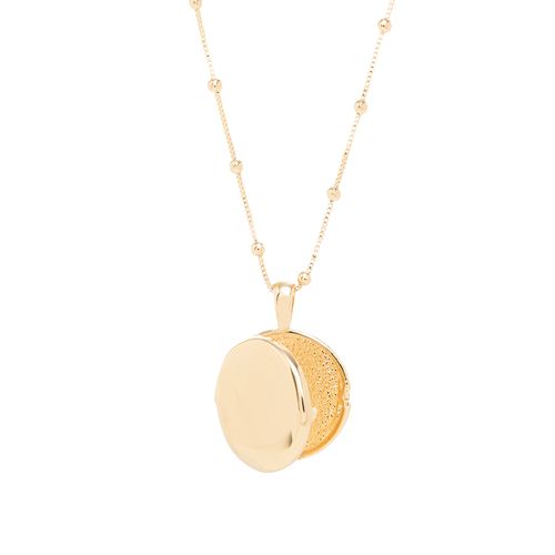 Colar Liso Relicário Redondo com Corrente de Bolinhas - 57cm - Banho de Ouro 18k