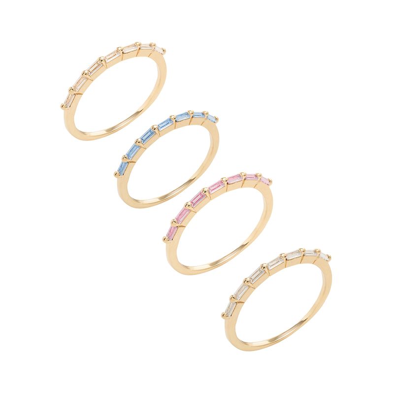 Anel-com-Cristal-Morganita-Cristal-Topazio-Azul-e-Cristal-Turmalina-Rosa---Kit-com-4-Aneis---Banho-de-Ouro-18k