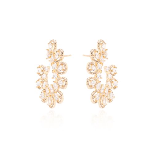 Brinco de Gotas Cravejado com Zircônias Brancas - Banho de Ouro 18k