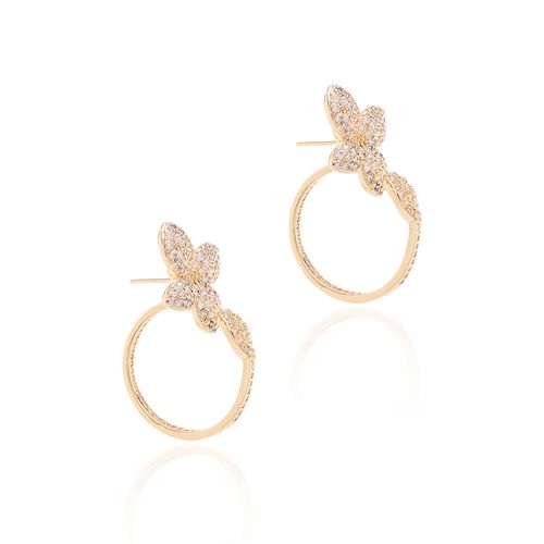Brinco Versátil com Zircônia Branca em Formato de Flor - Banho de Ouro 18k